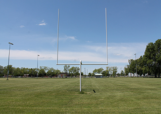 artificial turf field with uprights